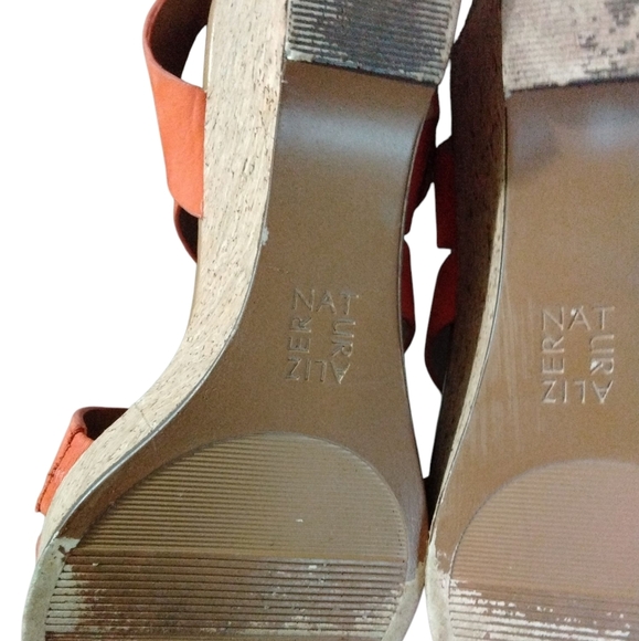 Naturalizer Orange Platform Wedge Sandals Strappy Leather Sandals Size 8.5 - Picture 10 of 11